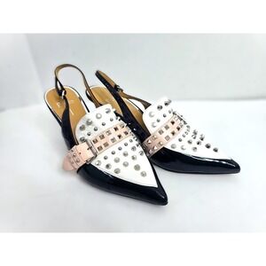 Linea Paolo Slingback Studded Heels Rare‎ Pumps Black White Pink Shoes Size 9.5